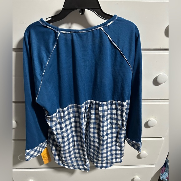NWT Ruby Rd. Womens blue and plaid top size PL petite - Picture 2 of 7